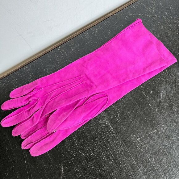 Vintage Pink Suede Gloves Size 6.5 Made in Argentina Opera Length - Picture 9 of 10